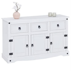 Buffet RURAL commode bahut vaisselier en pin massif blanc avec 3 tiroirs et 3 portes meuble de rangement style mexicain en bois