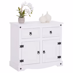 Buffet salle à manger RURAL L 87 cm en bois massif blanc avec 2 tiroirs et 2 portes commode bahut vaisselier