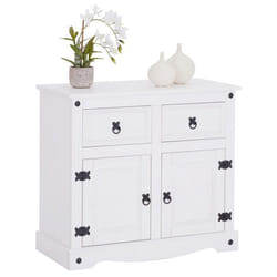 Buffet salle à manger RURAL L 87 cm en bois massif blanc avec 2 tiroirs et 2 portes commode bahut vaisselier