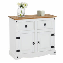 Buffet salon campo l 87 cm bois massif, Blanc et brun