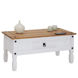 Table basse campo avec 1 tiroir, style mexicain en pin massif blanc et brun