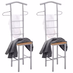 Lot de 2 valets de chambre JIVO chevalets de nuit portants pour vêtements structure métal argenté avec tablette MDF couleur h ...