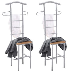 Lot de 2 valets de chambre JIVO chevalets de nuit portants pour vêtements structure métal argenté avec tablette MDF couleur hêtre