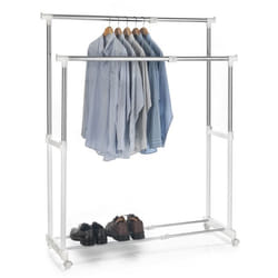 Portant à vêtements CASA en métal chromé et blanc penderie double sur roulettes avec 2 barres hauteur et longueur réglables