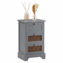 Chiffonnier - IDIMEX - ROSHNI - Bois lasuré gris - Rotin - Design vintage élégant