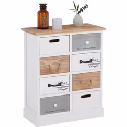 Chiffonnier SALVA commode 8 tiroirs en bois de paulownia style shabby chic vintage rustique blanc