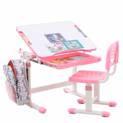 Ensemble bureau et chaise pour enfant TUTTO table et chaise réglable en hauteur pupitre inclinable métal blanc et plastique r ...