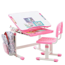 Ensemble bureau et chaise pour enfant TUTTO table et chaise réglable en hauteur pupitre inclinable métal blanc et plastique rose
