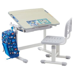 Ensemble bureau et chaise pour enfant TUTTO réglable en hauteur pupitre inclinable chêne sonoma métal blanc et plastique gris