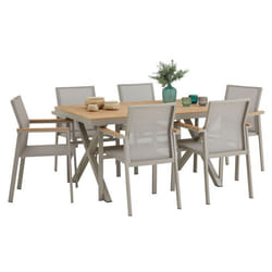 Ensemble table et chaises de jardin WINDY pour 6 personnes coloris champagne et naturel chaises empilables