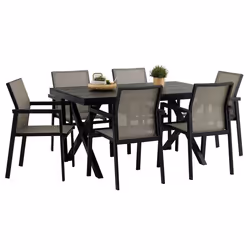 Ensemble table et chaises de jardin WINDY pour 6 personnes coloris noir et gris chaises empilables résistantes