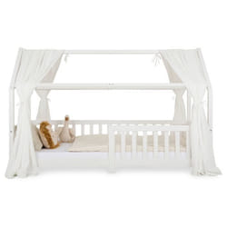lot de 2 rideaux de lit NENA en mousseline 100% coton 125 x 310 cm Pour lits cabanes enfants Tissu léger et doux Blanc
