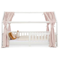 lot de 2 rideaux de lit NENA en mousseline 100% coton 125 x 310 cm Pour lits cabanes enfants Tissu léger et doux Écru