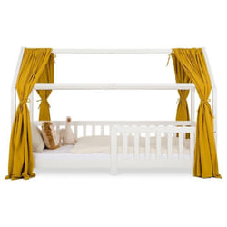 lot de 2 rideaux de lit NENA en mousseline 100% coton 125 x 310 cm Pour lits cabanes enfants Tissu léger et doux Jaune