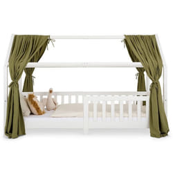 lot de 2 rideaux de lit NENA en mousseline 100% coton 125 x 310 cm Pour lits cabanes enfants Tissu léger et doux Vert
