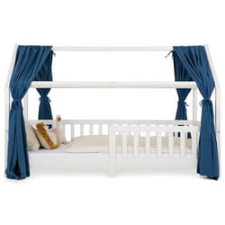 lot de 2 rideaux de lit NENA en mousseline 100% coton 125 x 310 cm Pour lits cabanes enfants Tissu léger et doux Bleu foncé