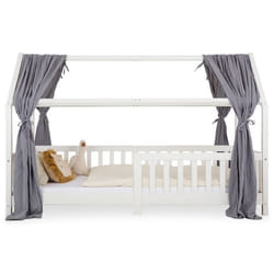 lot de 2 rideaux de lit NENA en mousseline 100% coton 125 x 310 cm Pour lits cabanes enfants Tissu léger et doux Gris