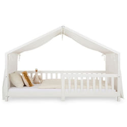 Rideau de lit LIAN en mousseline 100% coton 125 x 390 cm Pour lits cabanes enfants Tissu léger et doux Blanc