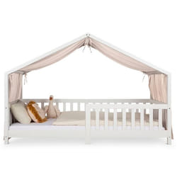 Rideau de lit LIAN en mousseline 100% coton 125 x 390 cm Pour lits cabanes enfants Tissu léger et doux Écru
