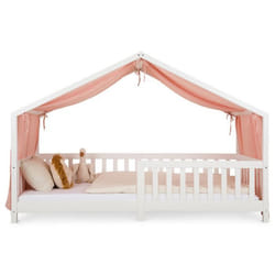 Rideau de lit LIAN en mousseline 100% coton 125 x 390 cm Pour lits cabanes enfants Tissu léger et doux Rose