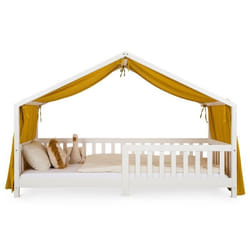 Rideau de lit LIAN en mousseline 100% coton 125 x 390 cm Pour lits cabanes enfants Tissu léger et doux Jaune