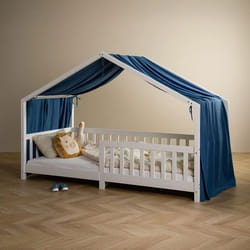 Rrideau de lit LIAN en mousseline 100% coton 125 x 310 cm Pour lits cabanes enfants Tissu léger et doux Bleu foncé