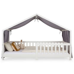 Rrideau de lit LIAN en mousseline 100% coton 125 x 310 cm Pour lits cabanes enfants Tissu léger et doux Gris