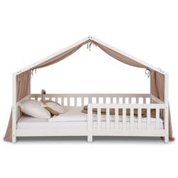 Rideau de lit LIAN en mousseline 100% coton 125 x 390 cm Pour lits cabanes enfants Tissu léger et doux Coloris taupe
