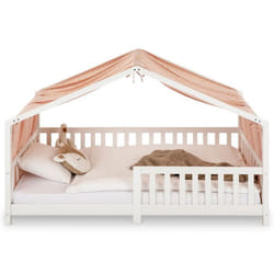 Rideau de lit LIAN en mousseline 100% coton 125 x 390 cm Pour lits cabanes enfants Tissu léger et doux Rose étoilé