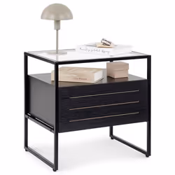 Table de chevet ARUMA H 51 cm avec 1 tiroir Plateau en Verre au Style Moderne et Industriel Coloris Noir