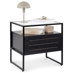 Table de chevet ARUMA H 51 cm avec 1 tiroir Plateau en Verre au Style Moderne et Industriel Coloris Noir