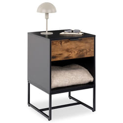 Table de chevet MALAM H 61 cm 1 Tiroir Coloris Noir et Brun Vintage avec Niche et Pieds en métal Design Moderne avec Rangement