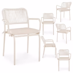 Lot de 6 chaises de jardin dextérieur VOLONTE en aluminium beige avec coussin dassise chaises empilables