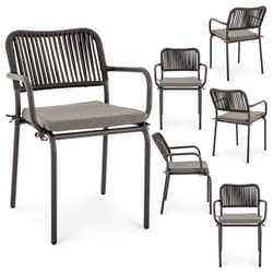 Lot de 6 chaises de jardin dextérieur VOLONTE en aluminium gris avec coussin dassise chaises empilables