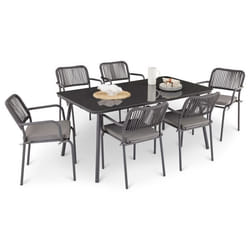 Ensemble table et 6 chaises de jardin VOLONTE gris pour 6 personnes plateau en verre trempé et structure en aluminium