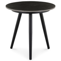 Table d'appoint extérieur ROSALIA ronde en pierre frittée noir et gris diamètre 45 cm pour balcon terrasse ou jardin