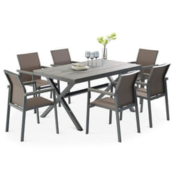 Ensemble table et chaises de jardin WINDY pour 6 personnes coloris gris chaises empilables résistantes