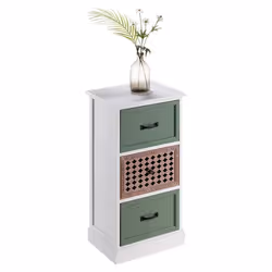 Chiffonnier - IDIMEX - FIONA - Style ethnique - Bois de paulownia blanc et vert - 3 tiroirs