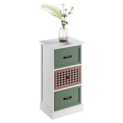 Chiffonnier - IDIMEX - FIONA - Style ethnique - Bois de paulownia blanc et vert - 3 tiroirs