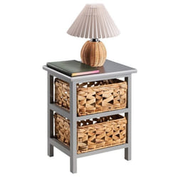 Table de chevet ARBO petite commode de nuit en bois de paulownia gris avec 2 paniers en jacinthe deau style maison de campagne