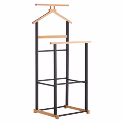 Valet de chambre KANNA chevalet de nuit double portant pour vêtements en bambou naturel et noir