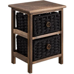 Table de chevet PLUTO petite commode de nuit en bois de paulownia brun foncé avec 2 paniers en coton tressé noir