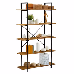 Étagère de rangement MEDA 5 étagères style industriel en métal et MDF décor chêne sauvage