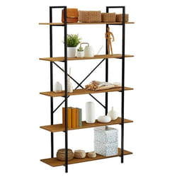 Étagère de rangement MEDA 5 étagères style industriel en métal et MDF décor chêne sauvage