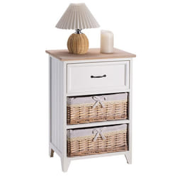 Table de chevet PROVENCE rangement 1 tiroir et 2 paniers étagère en bois de paulownia style shabby chic vintage rustique campagnard