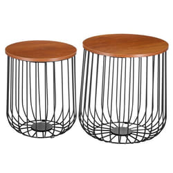 Lot de 2 tables dappoint ERRANO paniers en métal tables à café tables basses rondes bouts de canapé vintage décor chêne sauvage