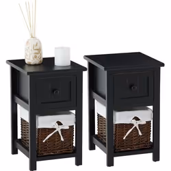 Lot de 2 tables de chevet MESSINA - IDIMEX - Table de chevet - Bois massif - Tiroir(s) - Noir