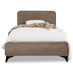 Lit simple RAVELLO 90x190 cm Revêtement en tissu Lit style moderne pour 1 personne Cadre de lit avec sommier inclus Grège