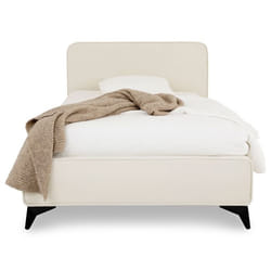 Lit simple RAVELLO 90x190 cm Revêtement en tissu Lit style moderne pour 1 personne Cadre de lit avec sommier inclus blanc crème