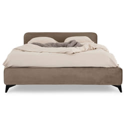 Lit double RAVELLO 140x190 cm Revêtement en tissu Lit style moderne pour 2 personnes Cadre de lit avec sommier inclus Grège